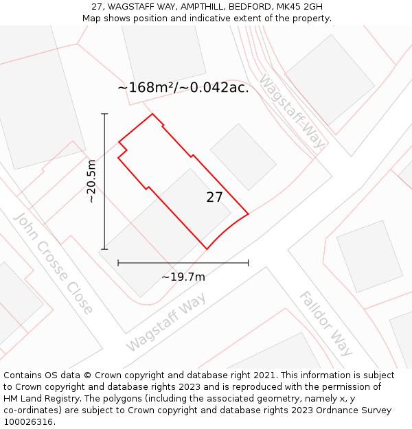 27, WAGSTAFF WAY, AMPTHILL, BEDFORD, MK45 2GH: Plot and title map