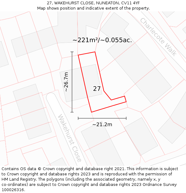 27, WAKEHURST CLOSE, NUNEATON, CV11 4YF: Plot and title map