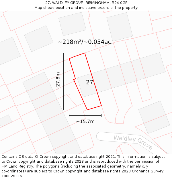 27, WALDLEY GROVE, BIRMINGHAM, B24 0GE: Plot and title map