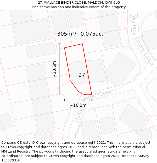 27, WALLACE BINDER CLOSE, MALDON, CM9 6LG: Plot and title map