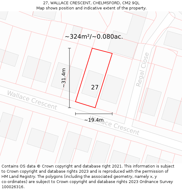 27, WALLACE CRESCENT, CHELMSFORD, CM2 9QL: Plot and title map