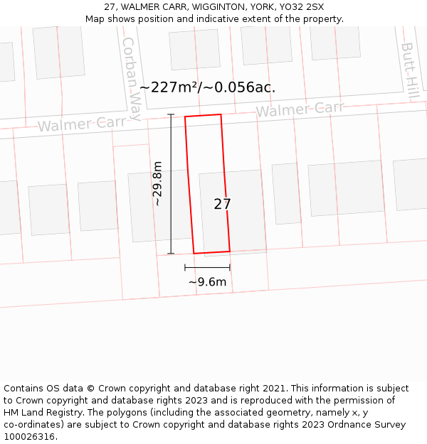 27, WALMER CARR, WIGGINTON, YORK, YO32 2SX: Plot and title map