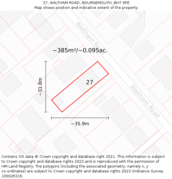 27, WALTHAM ROAD, BOURNEMOUTH, BH7 6PE: Plot and title map