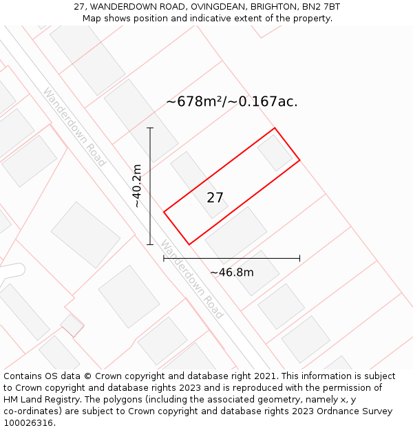 27, WANDERDOWN ROAD, OVINGDEAN, BRIGHTON, BN2 7BT: Plot and title map