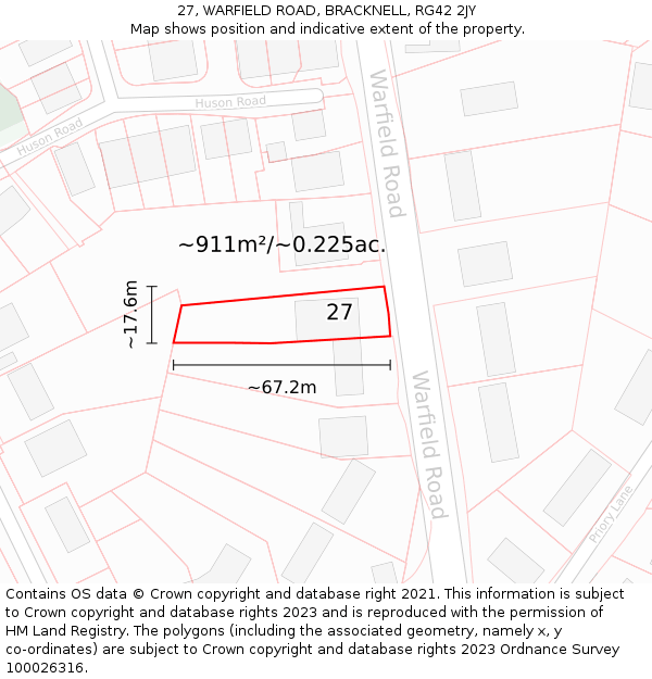 27, WARFIELD ROAD, BRACKNELL, RG42 2JY: Plot and title map