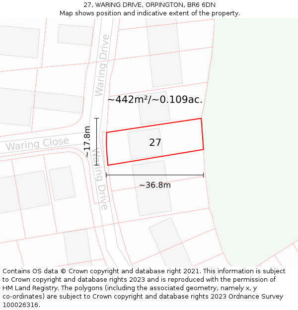 27, WARING DRIVE, ORPINGTON, BR6 6DN: Plot and title map