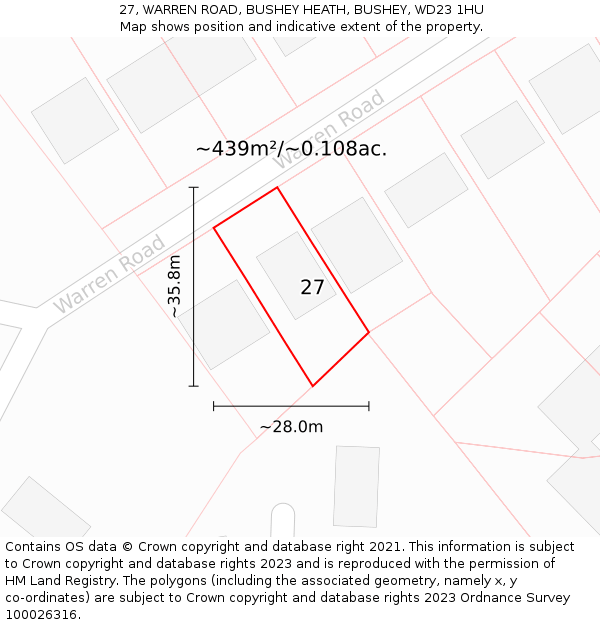 27, WARREN ROAD, BUSHEY HEATH, BUSHEY, WD23 1HU: Plot and title map