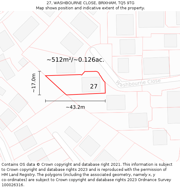 27, WASHBOURNE CLOSE, BRIXHAM, TQ5 9TG: Plot and title map