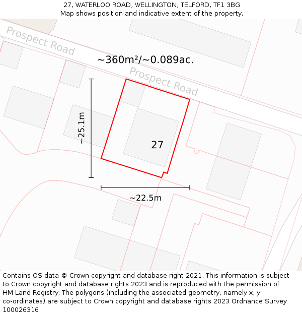 27, WATERLOO ROAD, WELLINGTON, TELFORD, TF1 3BG: Plot and title map
