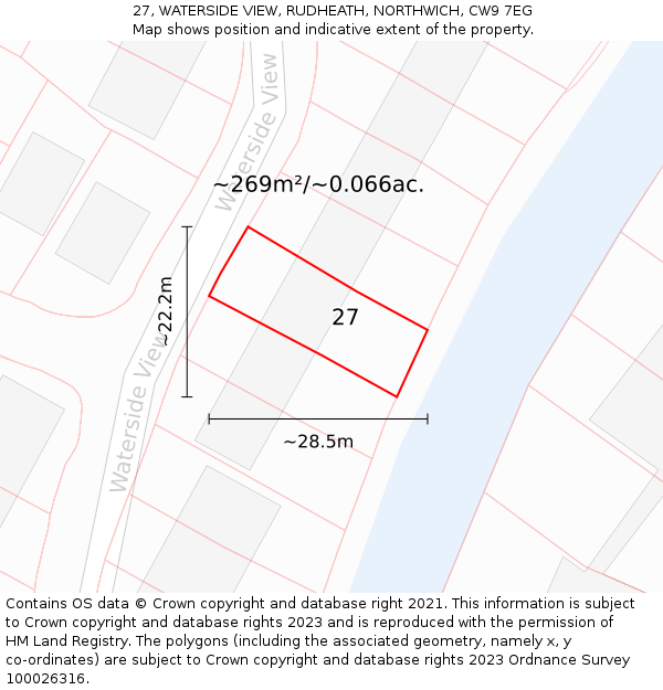 27, WATERSIDE VIEW, RUDHEATH, NORTHWICH, CW9 7EG: Plot and title map