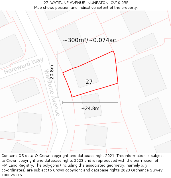 27, WATITUNE AVENUE, NUNEATON, CV10 0BF: Plot and title map