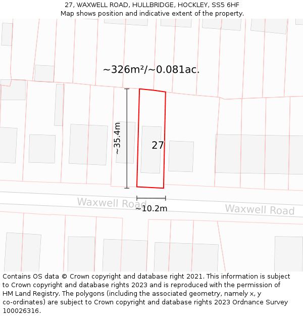 27, WAXWELL ROAD, HULLBRIDGE, HOCKLEY, SS5 6HF: Plot and title map