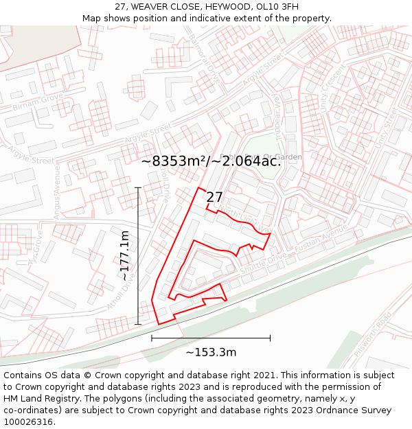 27, WEAVER CLOSE, HEYWOOD, OL10 3FH: Plot and title map