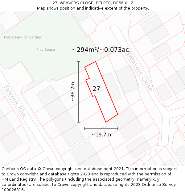 27, WEAVERS CLOSE, BELPER, DE56 0HZ: Plot and title map