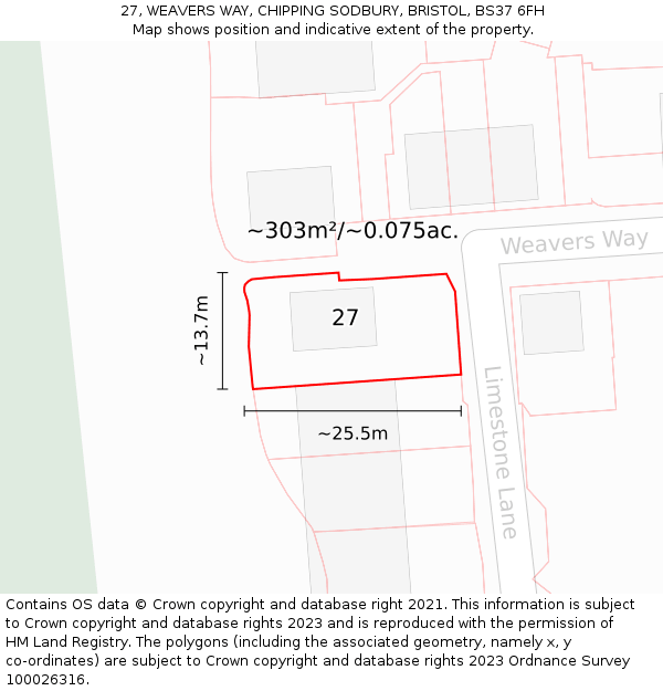 27, WEAVERS WAY, CHIPPING SODBURY, BRISTOL, BS37 6FH: Plot and title map