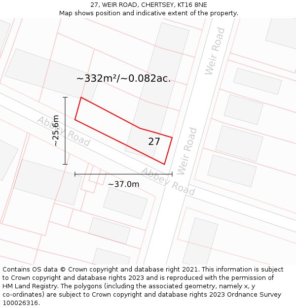 27, WEIR ROAD, CHERTSEY, KT16 8NE: Plot and title map