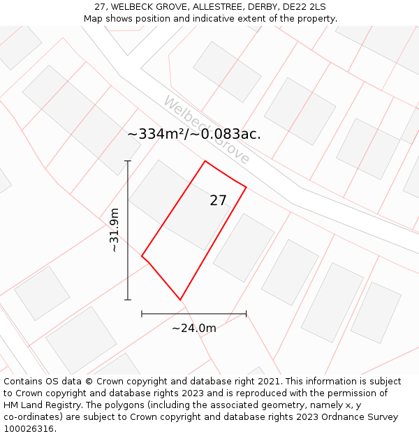 27, WELBECK GROVE, ALLESTREE, DERBY, DE22 2LS: Plot and title map