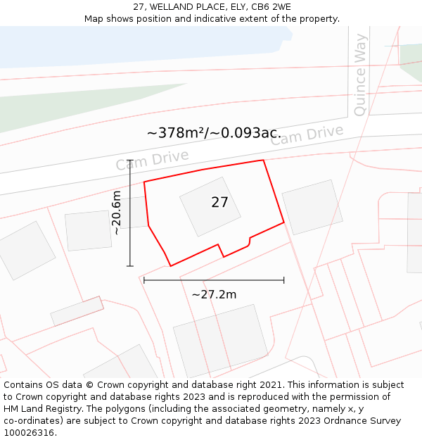 27, WELLAND PLACE, ELY, CB6 2WE: Plot and title map