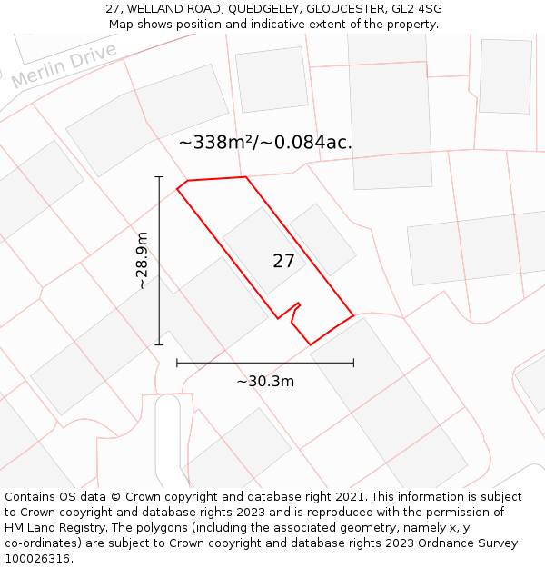 27, WELLAND ROAD, QUEDGELEY, GLOUCESTER, GL2 4SG: Plot and title map