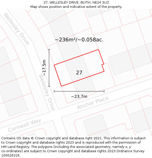 27, WELLESLEY DRIVE, BLYTH, NE24 3UZ: Plot and title map
