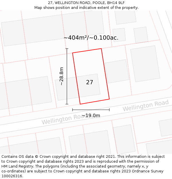 27, WELLINGTON ROAD, POOLE, BH14 9LF: Plot and title map