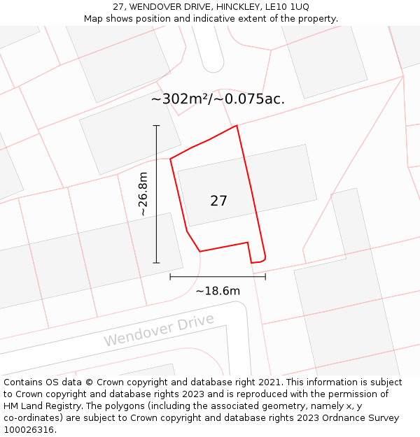 27, WENDOVER DRIVE, HINCKLEY, LE10 1UQ: Plot and title map