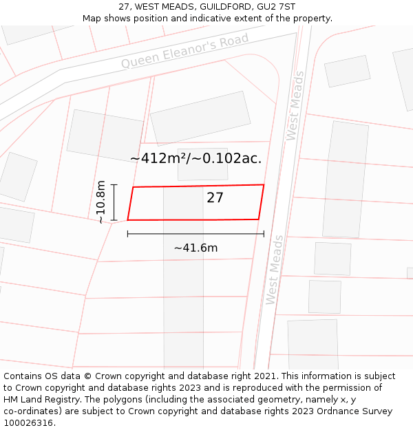 27, WEST MEADS, GUILDFORD, GU2 7ST: Plot and title map