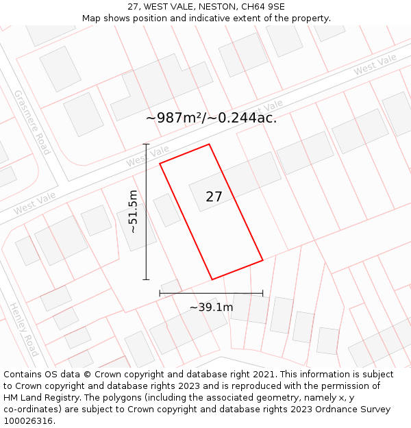 27, WEST VALE, NESTON, CH64 9SE: Plot and title map