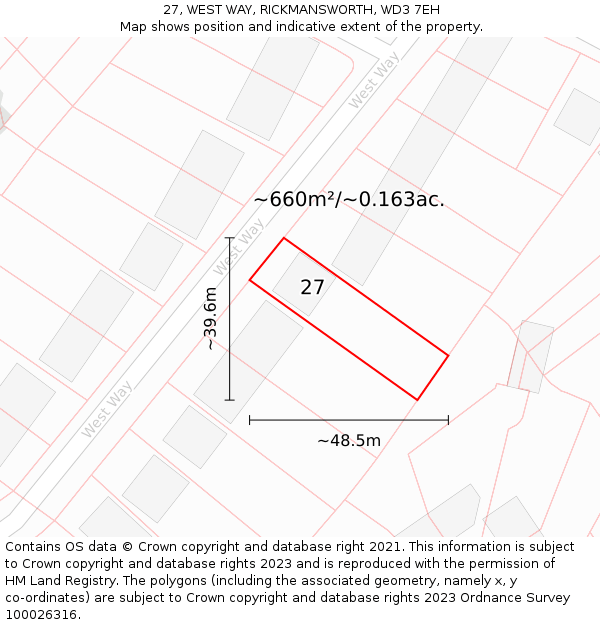 27, WEST WAY, RICKMANSWORTH, WD3 7EH: Plot and title map