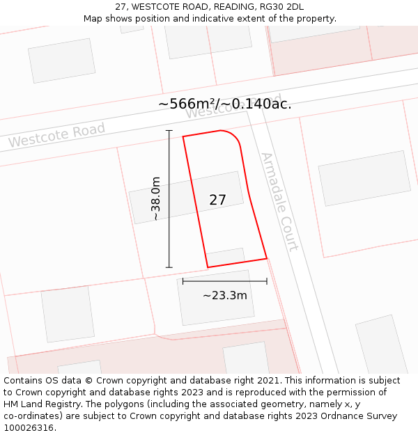 27, WESTCOTE ROAD, READING, RG30 2DL: Plot and title map
