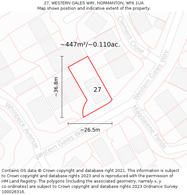 27, WESTERN GALES WAY, NORMANTON, WF6 1UA: Plot and title map