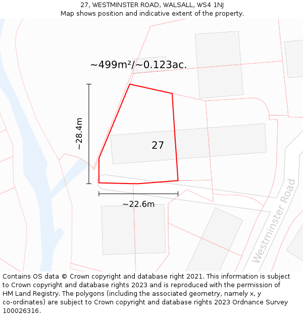 27, WESTMINSTER ROAD, WALSALL, WS4 1NJ: Plot and title map