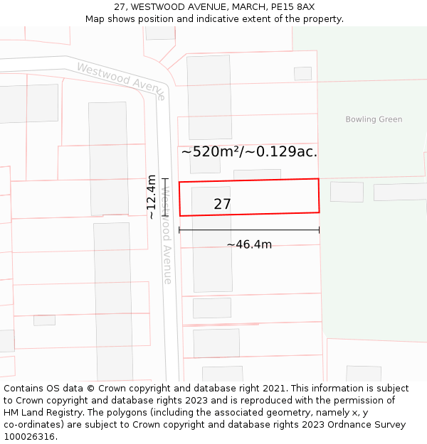 27, WESTWOOD AVENUE, MARCH, PE15 8AX: Plot and title map