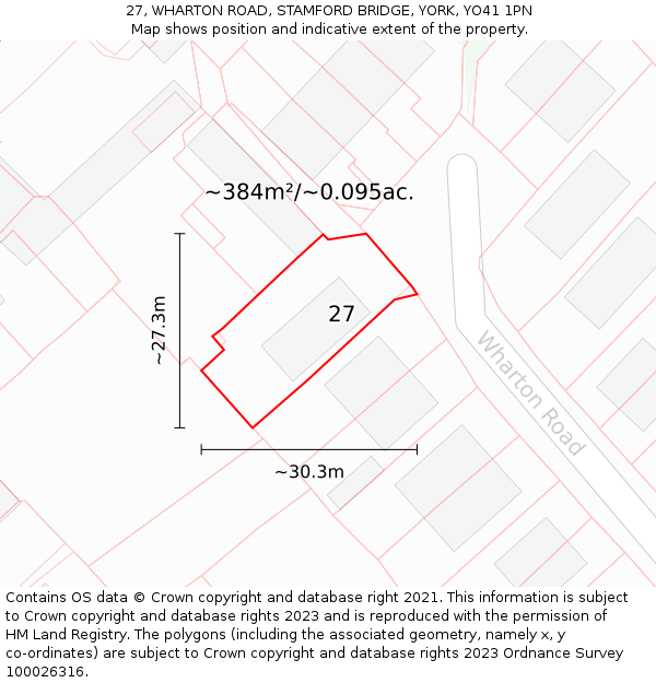 27, WHARTON ROAD, STAMFORD BRIDGE, YORK, YO41 1PN: Plot and title map