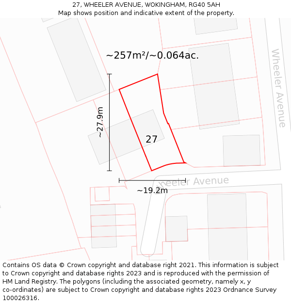 27, WHEELER AVENUE, WOKINGHAM, RG40 5AH: Plot and title map