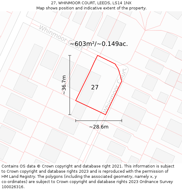 27, WHINMOOR COURT, LEEDS, LS14 1NX: Plot and title map