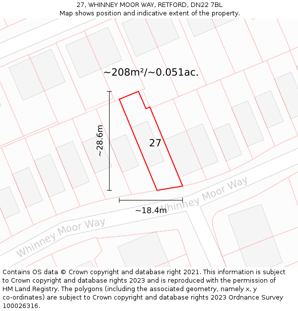 27, WHINNEY MOOR WAY, RETFORD, DN22 7BL: Plot and title map