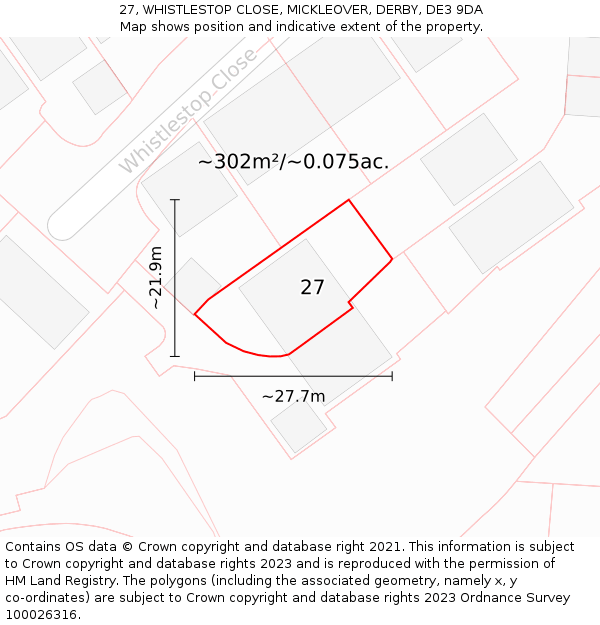 27, WHISTLESTOP CLOSE, MICKLEOVER, DERBY, DE3 9DA: Plot and title map