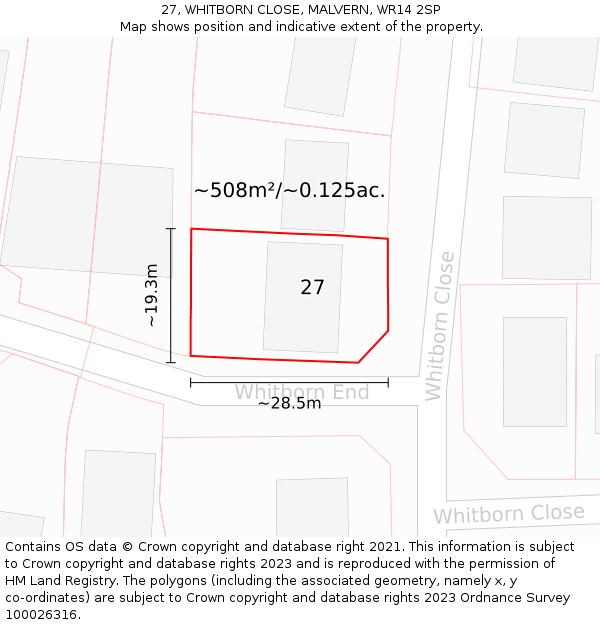 27, WHITBORN CLOSE, MALVERN, WR14 2SP: Plot and title map