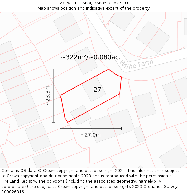 27, WHITE FARM, BARRY, CF62 9EU: Plot and title map