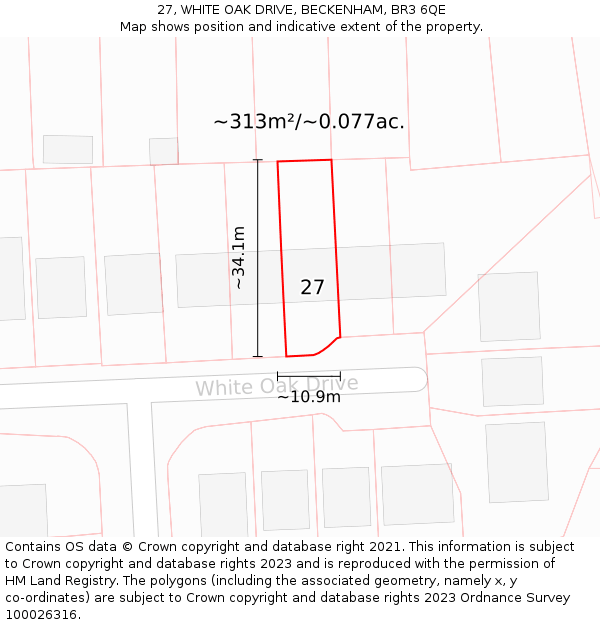 27, WHITE OAK DRIVE, BECKENHAM, BR3 6QE: Plot and title map