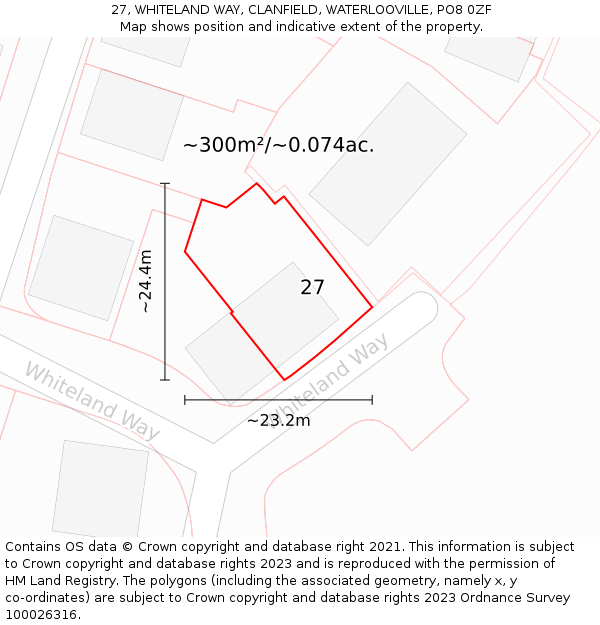 27, WHITELAND WAY, CLANFIELD, WATERLOOVILLE, PO8 0ZF: Plot and title map
