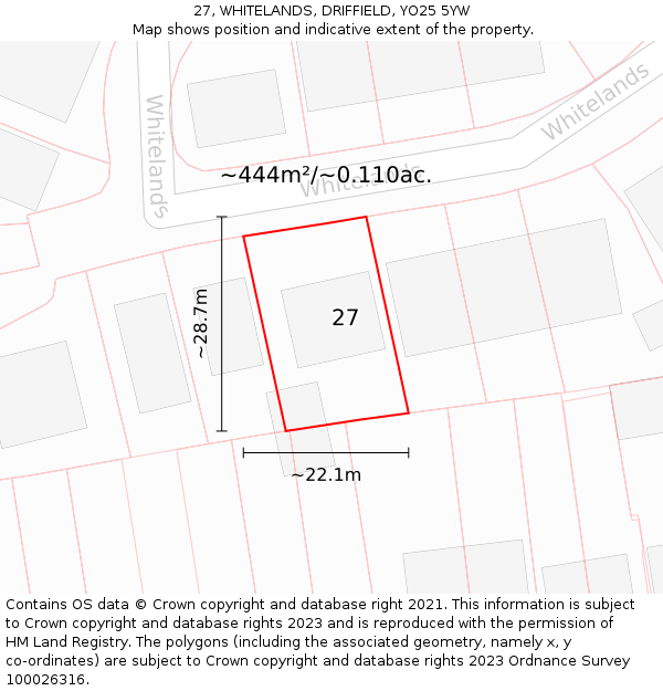 27, WHITELANDS, DRIFFIELD, YO25 5YW: Plot and title map