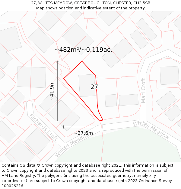 27, WHITES MEADOW, GREAT BOUGHTON, CHESTER, CH3 5SR: Plot and title map