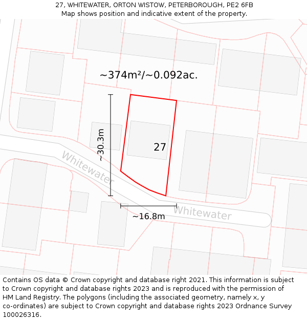 27, WHITEWATER, ORTON WISTOW, PETERBOROUGH, PE2 6FB: Plot and title map