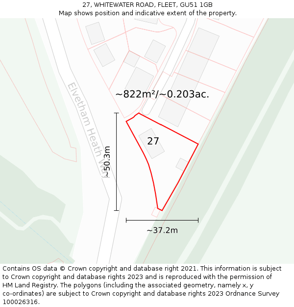 27, WHITEWATER ROAD, FLEET, GU51 1GB: Plot and title map