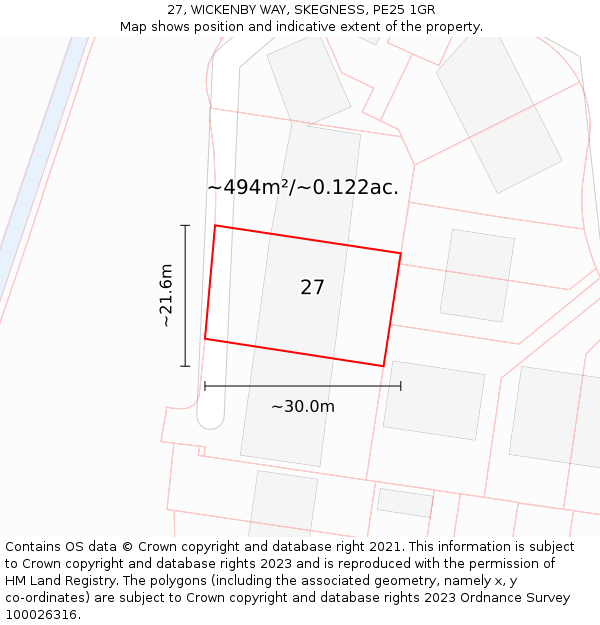 27, WICKENBY WAY, SKEGNESS, PE25 1GR: Plot and title map