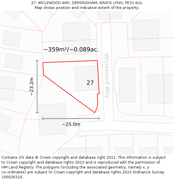27, WICLEWOOD WAY, DERSINGHAM, KING'S LYNN, PE31 6UL: Plot and title map