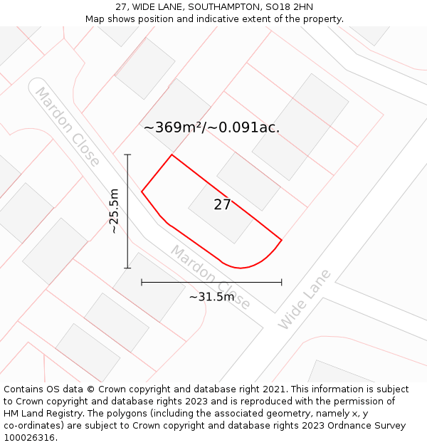 27, WIDE LANE, SOUTHAMPTON, SO18 2HN: Plot and title map