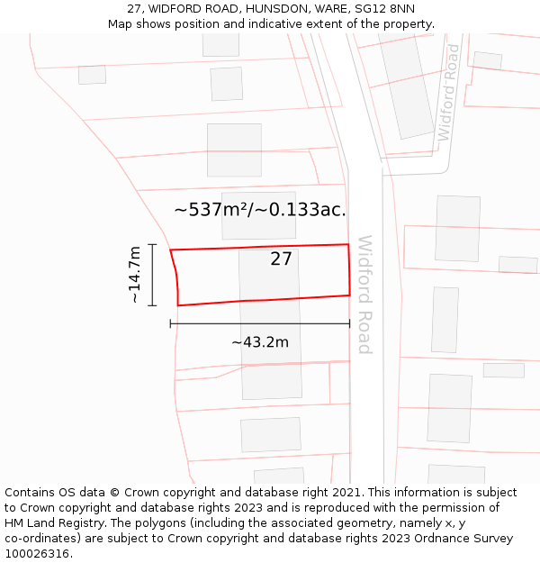 27, WIDFORD ROAD, HUNSDON, WARE, SG12 8NN: Plot and title map